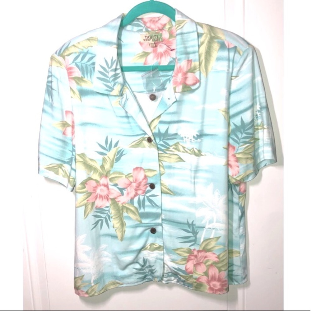 Tahiti reef club tropical Hawaiian button down short sleeve shirt size XL